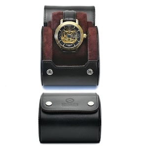 1 Watch Travel Case Single Watch Case for Men Mirage Watch Roll Travel Case Vegan Leather Watch Case Gift for Men Jade Black Swiss Design