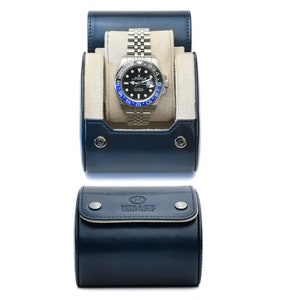 Single Watch Travel Case for Men Mirage Watch Rolls Midnight Blue White Interior Vegan Leather Personalized