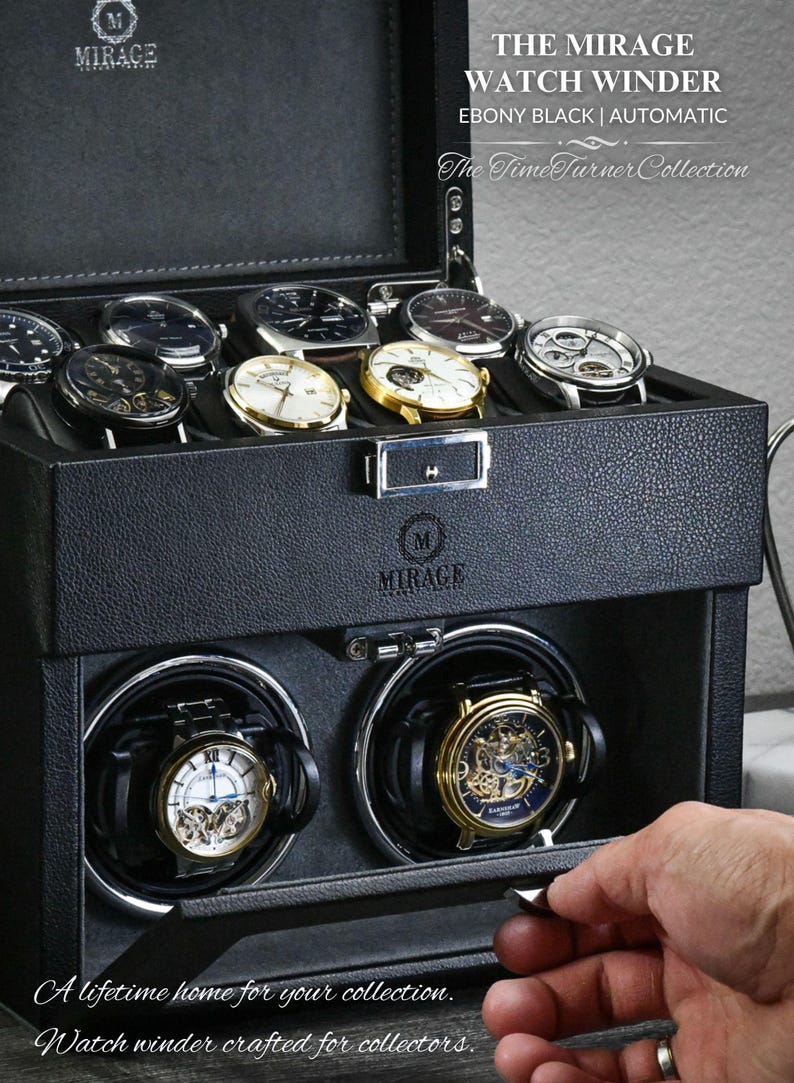Luxus Uhrenbeweger Box Beste Uhrenbeweger für Automatikuhren Uhrenbeweger Safe Case Mirage Coffee Brown Uhrenbox für Männer Geschenke für Männer Ebony Black