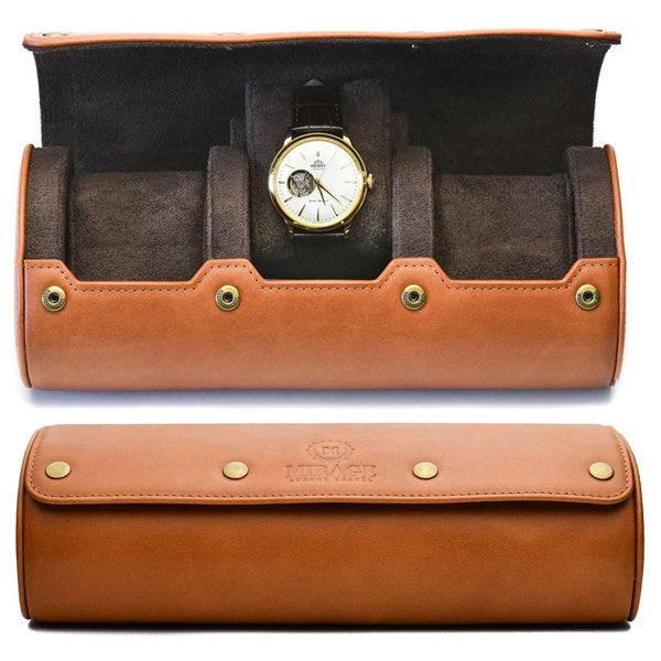 Uhrenrolle Leder - 3 Uhren Reiseetui (personalisiert) - The Mirage Tawny Brown - Uhrenrolle