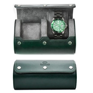 Watch Roll Travel Case Vegan Leather Watch Case for Men 2 Watch Display Case Organizer 2 Watch Travel Case and Storage Royal Green Motif