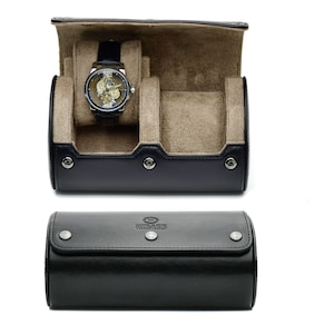 2 Watch Roll Case Leather Watch Travel Case Luxury Watch Case for Men Mirage 2 Watch Travel Case Black  Cowhide Leather Travel Watch Case
