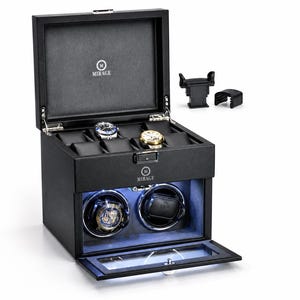 Watch Winder Box for Automatic Watches Best Watch Winder Box for Men Watch Winding Machine Mirage Ebony Black Luxury Watch Winder Safe Case