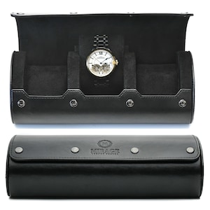 Reishorlogerol Reishorlogedoos Horloge reisetui voor heren Reishorlogehouder 3 horlogekast Veganistische leren horlogekast Superzwart reizen