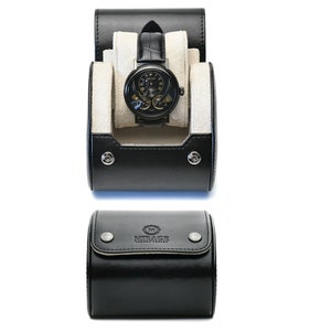 Single Watch Travel Case - Watch Case for Men and Women - 1 Watch Organizer  (Personalized) - Black | Ivory Interior & Vegan Leather