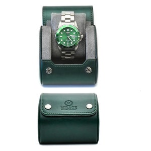 Watch Travel Case for Men 1 Watch Roll Single Watch Case Travel Watch Roll Gift - Vegan Leather Watch Case Mirage Royal Green