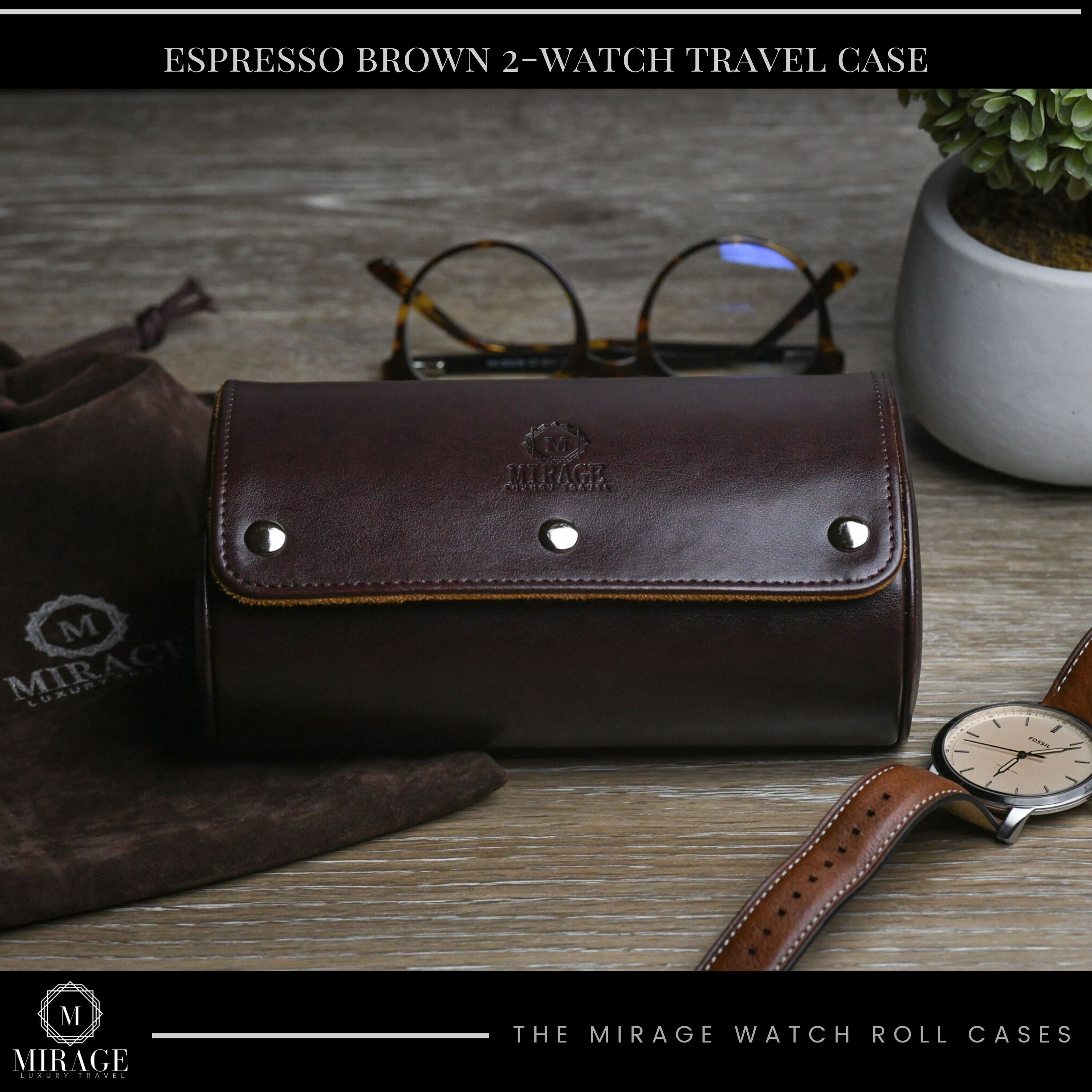 Mirage watch rolll Espresso Brown Watch Roll Case - 3 Watches