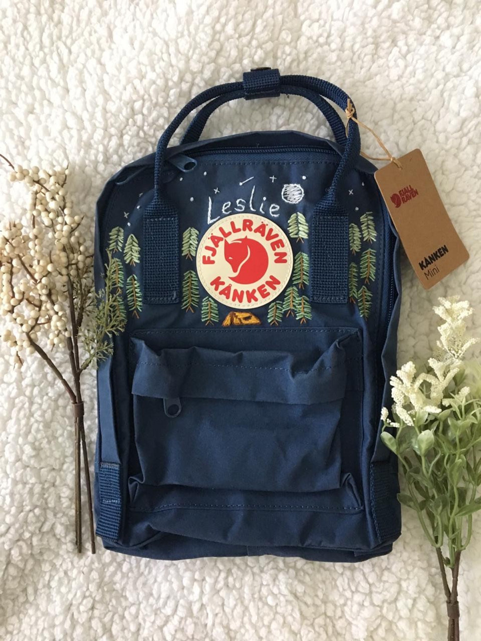 Fjallraven kanken mini backpack full embroidery trees forest Etsy