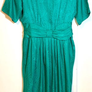 Vintage late 80s green silk paisley jacquard dress
