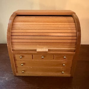 Vintage wood miniature roll top desk recipe box