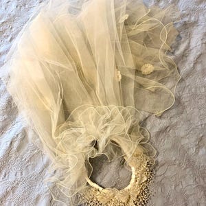 Elaborate vintage 1980s off white beaded wedding veil