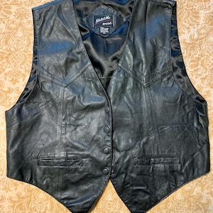 Vintage 90s black leather western vest -size 42 Chest
