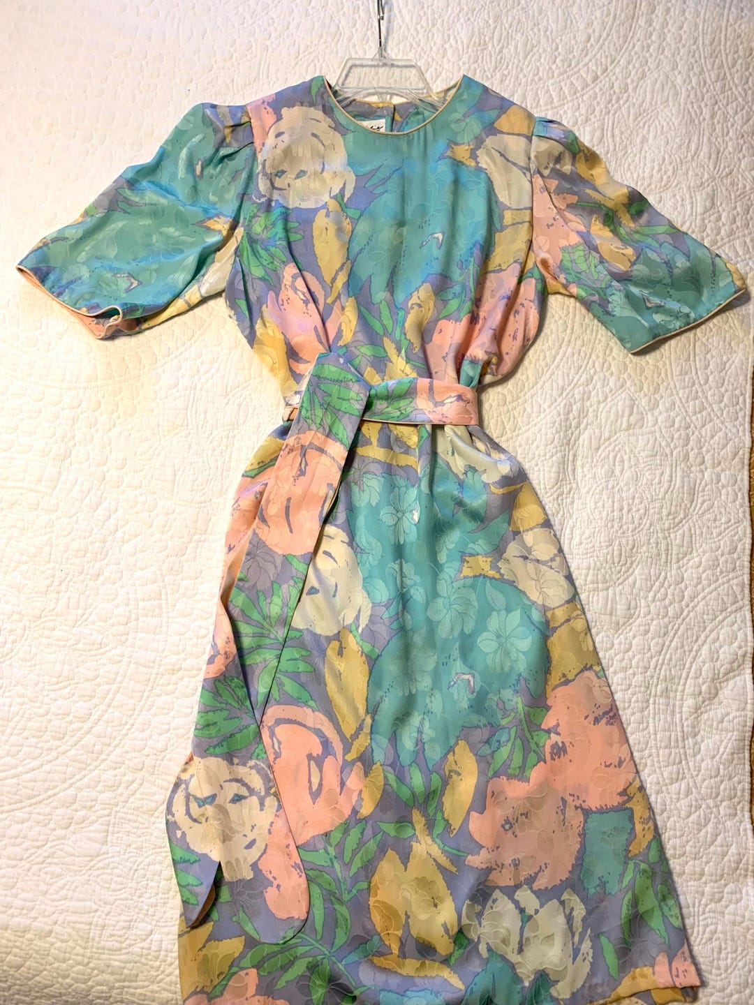 1980s Pastel Chevron Stripe Belted Dress | S/M