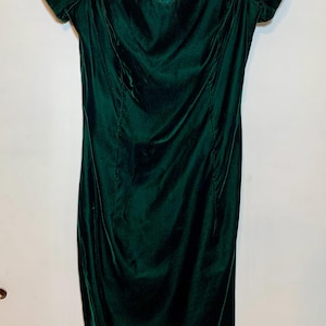 Vintage 90s dark green rayon velvet party dress