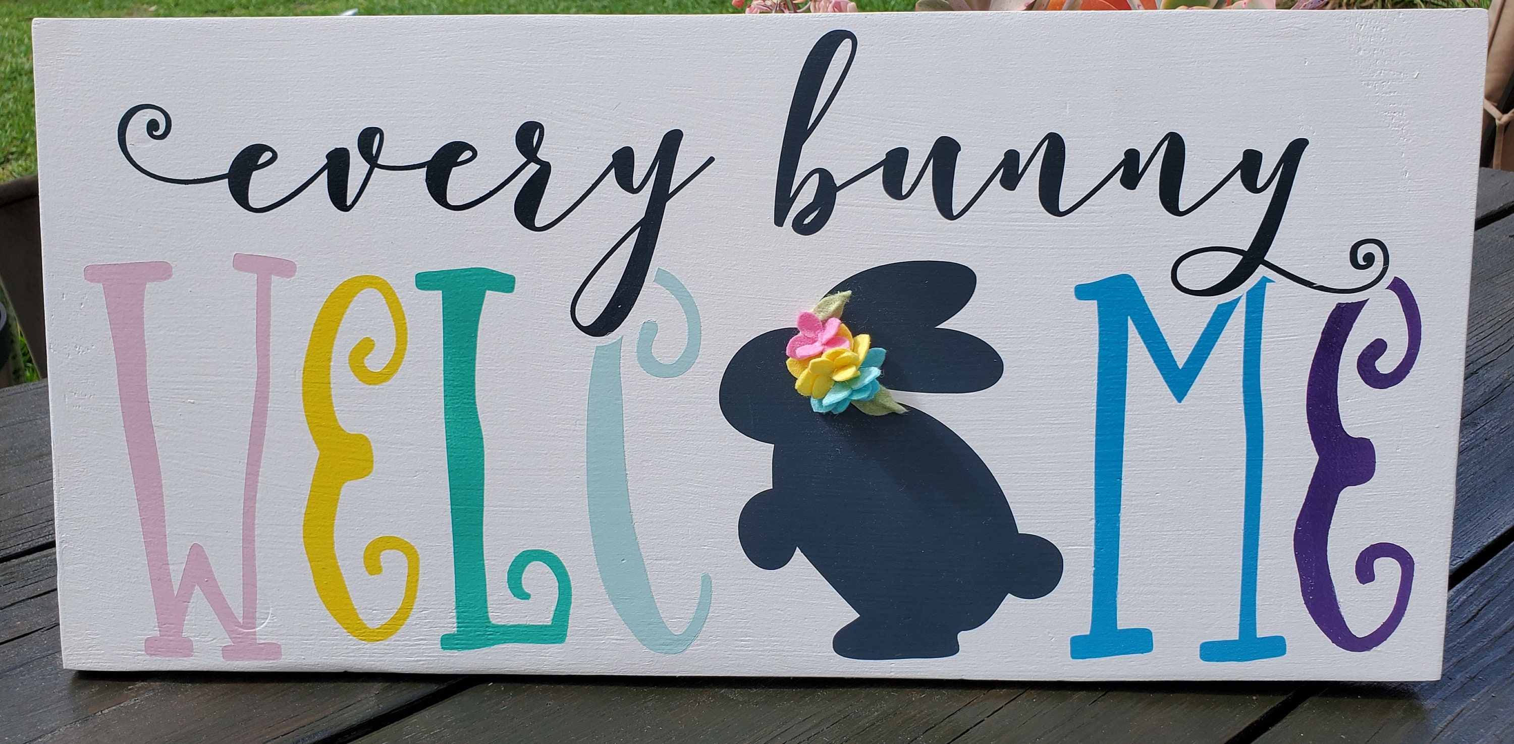 Easter Every Bunny sign with felt flowers Easter Etsy