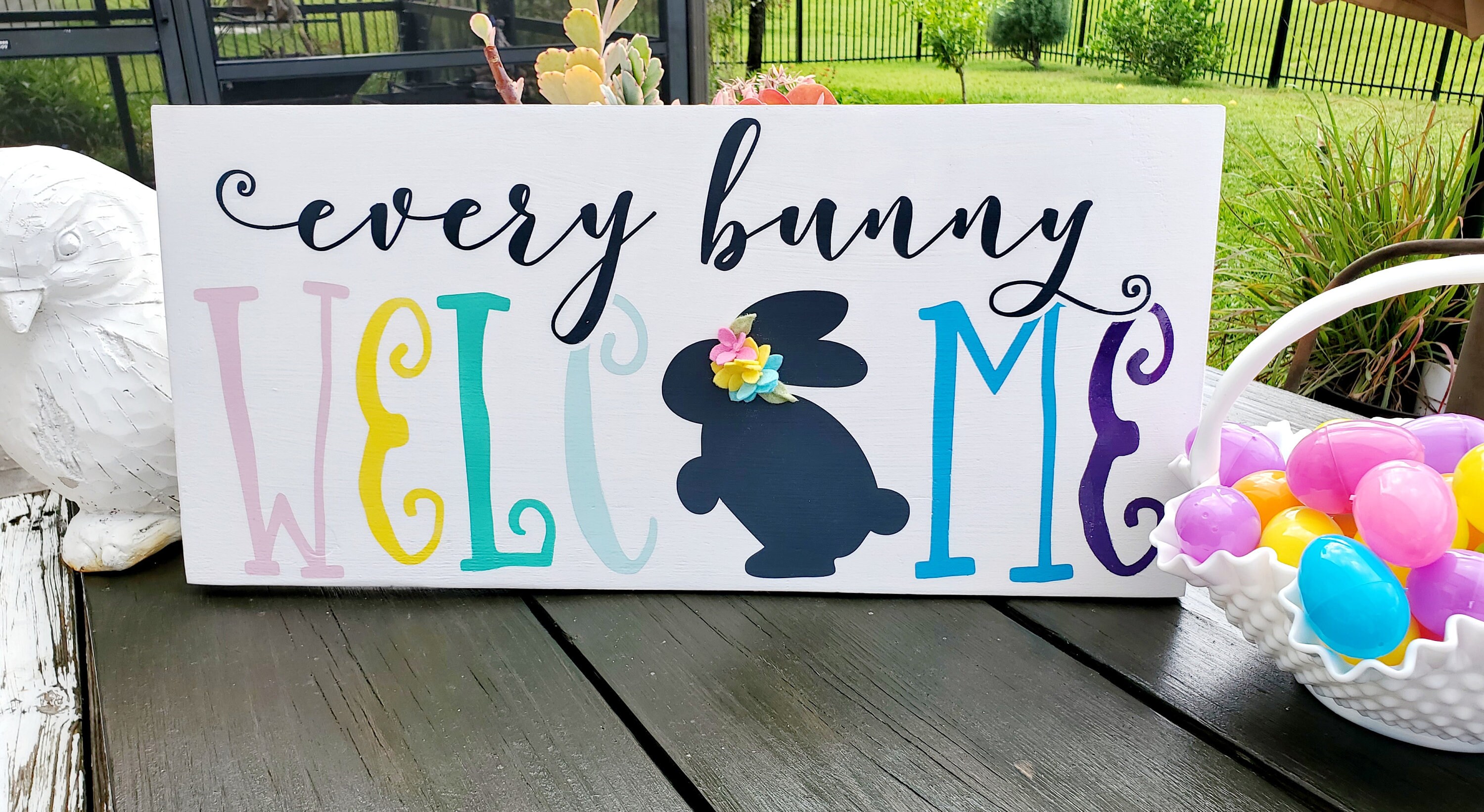 Easter Every Bunny sign with felt flowers Easter Etsy