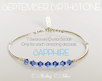 70th Birthday Gift For Women, Sapphire Bead Bracelet, Sterling Silver Swarovski , September Birthstone, Grandma Gift Mom,Custom Idea Dainty