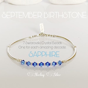 70th Birthday Gift For Women, Sapphire Bead Bracelet, Sterling Silver Swarovski , September Birthstone, Grandma Gift Mom,Custom Idea Dainty
