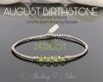 40th Birthday Gift For Women, Sterling Silver & Gemstone, Peridot Bracelet, August Birthstone Jewelry, Custom Gifts Idea, For Best Friend