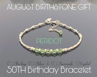 50th Birthday Gift For Women, Peridot Bracelet, Sterling Silver & Swarovski, August Birthstone Jewelry, From Best Friend Sister Idea, Custom