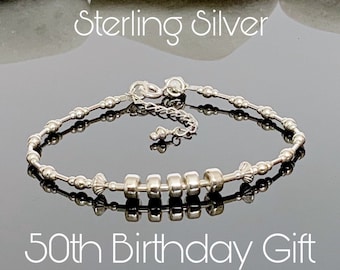 Elegant Sterling Silver 50th Birthday Milestone Bracelet - Personalized Gift for Women