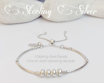 40th Birthday Sterling Silver Beaded Bracelet: Adjustable Milestone Gift