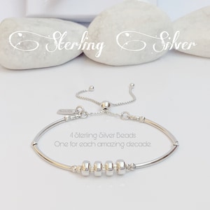 40th Birthday Sterling Silver Beaded Bracelet: Adjustable Milestone Gift