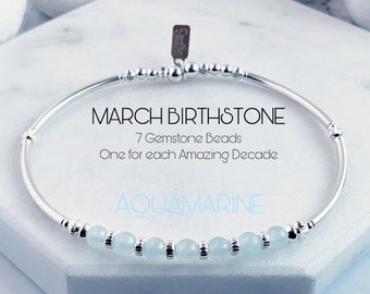 Aquamarine Sterling Silver Stretch Bracelet: 70th Birthday Gift