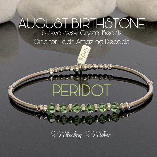 60th Birthday Gifts For Women, Sterling Silver Swarovski, Peridot Bracelet, August Birthstone Jewelry, Grandma Gift, Mom Custom Idea Dainty