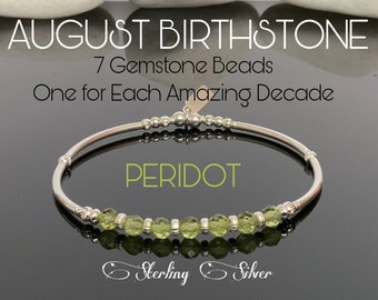 70th Birthday Sterling Silver Peridot Bracelet: August Birthstone Gift