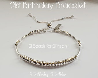 21st Birthday Gift For Her Sterling Silver Beaded Bracelet Granddaughter Gift Idea For Daughter Sister Custom Special Milestone Jewelry