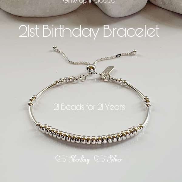 21st Birthday Gift For Her Sterling Silver Beaded Bracelet Granddaughter Gift Idea For Daughter Sister Custom Special Milestone Jewelry