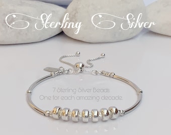 70th Birthday Gift For Women, Sterling Silver Bead Bracelet, Statement Jewelry, Great Grandma Gift, Best Friend Idea, Personalized  Mum Mom.