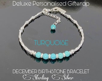 Turquoise Birthstone Sterling Silver Bracelet - December Gemstone Jewelry for Mom, Sister, Friend