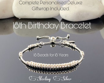 18th Birthday Gifts For Girls Sterling Silver Beaded Bracelet Granddaughter Gift Idea For Daughter Sister Custom Special Milestone Jewelry