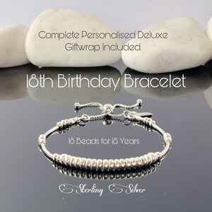 18th Birthday Gifts For Girls Sterling Silver Beaded Bracelet Granddaughter Gift Idea For Daughter Sister Custom Special Milestone Jewelry image 1