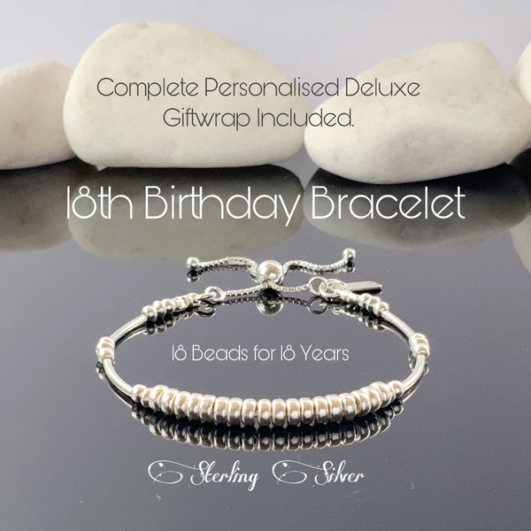 18th Birthday Gifts For Girls Sterling Silver Beaded Bracelet Granddaughter Gift Idea For Daughter Sister Custom Special Milestone Jewelry