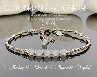 October Birthstone Bracelet: Sterling Silver Opal Crystal 50th Birthday Gift
