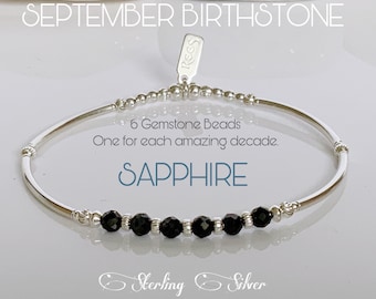 60th Birthday Gifts For Women, Sterling Silver, Sapphire Bead Bracelet, September Birthstone, Gemstone Jewelry, Sister  MumMom , Custom Idea