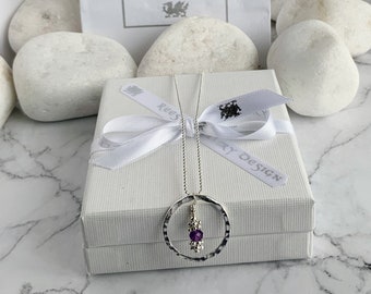 Amethyst Pendant Necklace: Sterling Silver Hammered Ring, February Birthstone