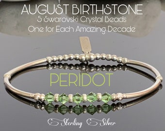 50th Birthday Gift For Women, Sterling Silver & Swarovski, Peridot Bracelet, August Birthstone Jewelry, Custom Gifts Idea, For Best Friend