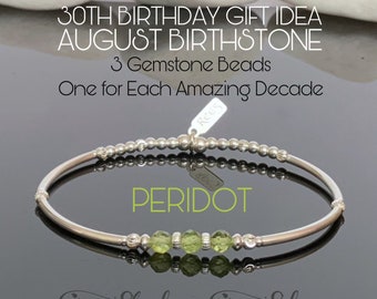 30th Birthday Gift For Her, Sterling Silver & Gemstone, Peridot Bracelet, August Birthstone Jewelry, Custom Gifts Idea, For Best Friend
