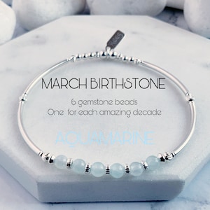 60th Birthday Gift For Women, Aquamarine & Sterling Silver Stretch Bracelet, March Birthstone Bracelet, 60th Birthday Best Friend, Gran Mum