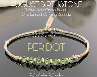 70th Birthday Gift For Women, Sterling Silver Swarovski, Peridot Bracelet, August Birthstone Jewelry, Grandma Gift, Mom Custom Idea Dainty