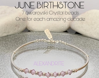 70th Birthday Gift For Women, Alexandrite Jewelry, June Birthstone Bracelet, Sterling Silver & Swarovski, Birthday Gift For Friend, Custom