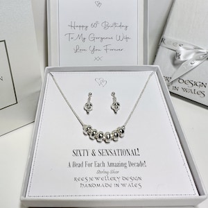 60th Birthday Gifts For Women, 60th Birthday Necklace & Earrings Sterling Silver Milestone Gift Set For Mom Wife Sister Personalized Custom