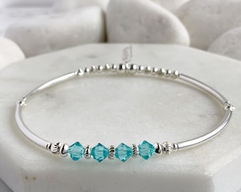 40th Birthday Turquoise Swarovski Crystal Sterling Silver Bracelet