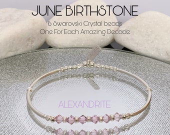 60th Birthday Gift For Women, Alexandrite Jewelry, June Birthstone Bracelet, Sterling Silver & Swarovski, Birthday Gift For Friend, Custom