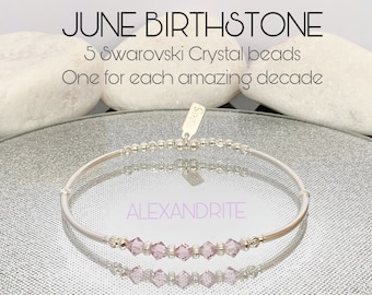 50th Birthday Gift For Women, Alexandrite Jewelry, June Birthstone Bracelet, Sterling Silver & Swarovski, Birthday Gift For Friend, Custom