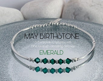50th Birthday Gift For Women, May Birthstone Jewelry, Sterling Silver & Swarovski Crystal, Emerald Bracelet, Best friend Gift, Sister Custom